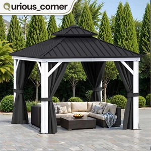 10x10 ft Outdoor Gazebo Hardtop Double Roof Galvanized Steel Tent Waterproof - Picture 1 of 11