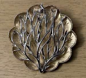 Vintage Cora Signed Brooch 2” Coral Tree Scalloped Edge Gold Tone Pin - Picture 1 of 13
