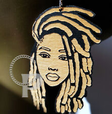 African earrings Afro silhouette wooden engraved natural hair locs black