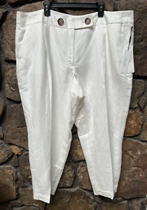 Calvin Klein Linen Blend Ankle White Pants PLUS SZ 24W Pleated NWT$99 X02PA806 - Picture 1 of 6