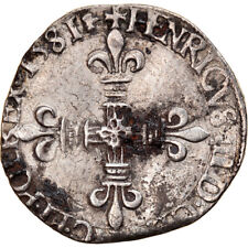 [#841292] Coin, France, Henri III, 1/8 Ecu, 1581, La Rochelle, VF, Sil, ver