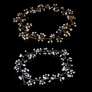 Luxury Wedding Bridal Rhinestone Headband Tiara Hair Chain Faux Pearl Headpiece - Picture 1 of 14