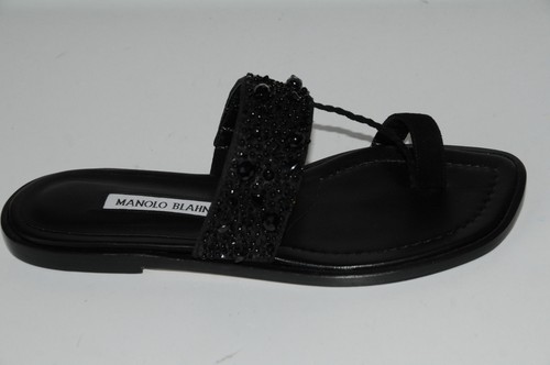 MBT Sandali piatti MANOLO BLAHNIK Gioiellati neri GISBA pelle scamosciata $995 nuovi 36 5