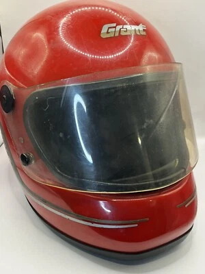 Винтажный мотоциклетный шлем 70-х Grant с козырьком на все лицо красный размер маленький - Изображение 1 из 4