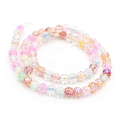 Vintageparts DIY Crackle Glasperlen im Pastell Farbmix 1 Strang mit 65 Perlen - Bild 1 von 4