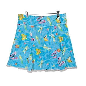 MDL New York Women Size 14 Skirt Blue Butterfly Dragonfly Ruffled Fairy Flared - Picture 1 of 10