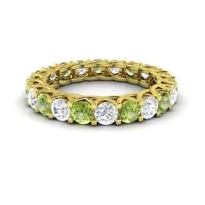 2.64 Ct Round Cut Natural Peridot Diamond Bridal Ring 14K Yellow Gold Size 7 - Picture 1 of 5