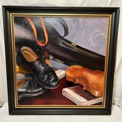 Oil on Canvas Painting Carol Myer Signed Still Life Musician Music Instruments - Image 1 of 4