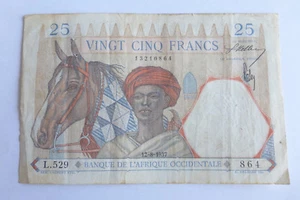  25 Frs Banque de l'Afrique Occidentale 12-8-1937 - Picture 1 of 2
