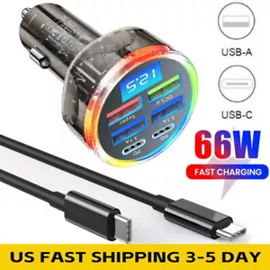 6-Port 66W Fast Charging Type C USB Car Charger For Samsung iPhone Android Phone - Picture 1 of 23