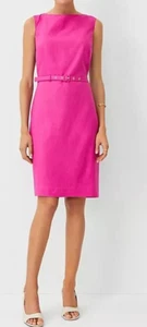 ANN TAYLOR BOLD PINK BOATNECK LINEN BLEND BELTED SHEATH DRESS SZ 10 - Picture 1 of 6