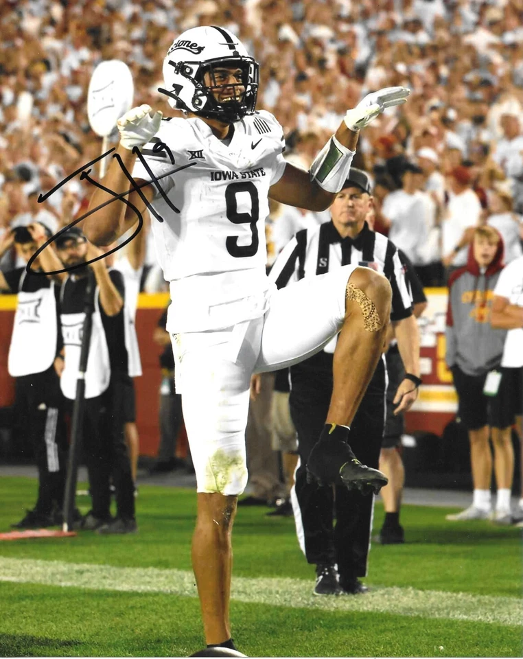 HOUSTON TEXANS JAYDEN HIGGINS HAND SIGNED IOWA STATE CYCLONES 8X10 PHOTO W/COA - Image 1 of 1