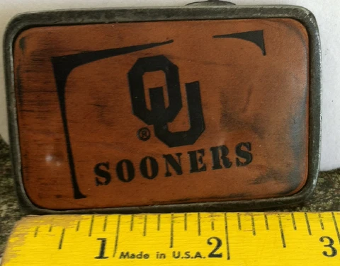 Oklahoma Sooners Metal / Leather Belt Buckle NEW BEAUTIFUL DETAIL Free Ship Cover