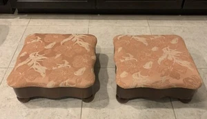 Freeman & Co Pair CHIPPENDALE STYLE Solid Mahogany wood Pouf Ottoman Foot stools - Picture 1 of 23