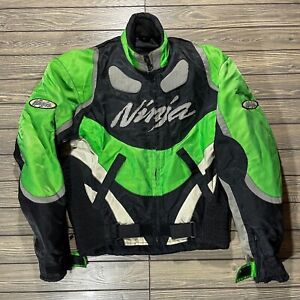 VTG RARE Kawasaki Ninja Motorcycle Jacket Green w/ Padding Size Large (23x27)