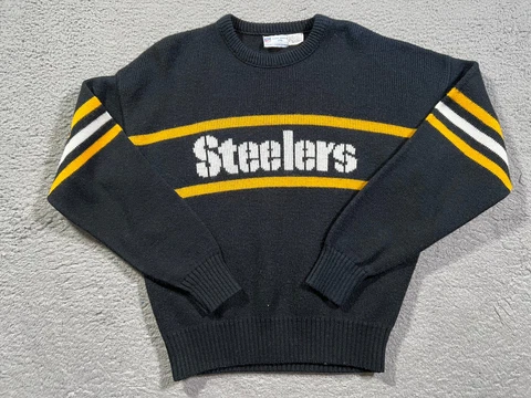 VINTAGE Steelers Sweater Mens Large Black Orlon Wool Cliff Engle NFL 1970s 70s Cover