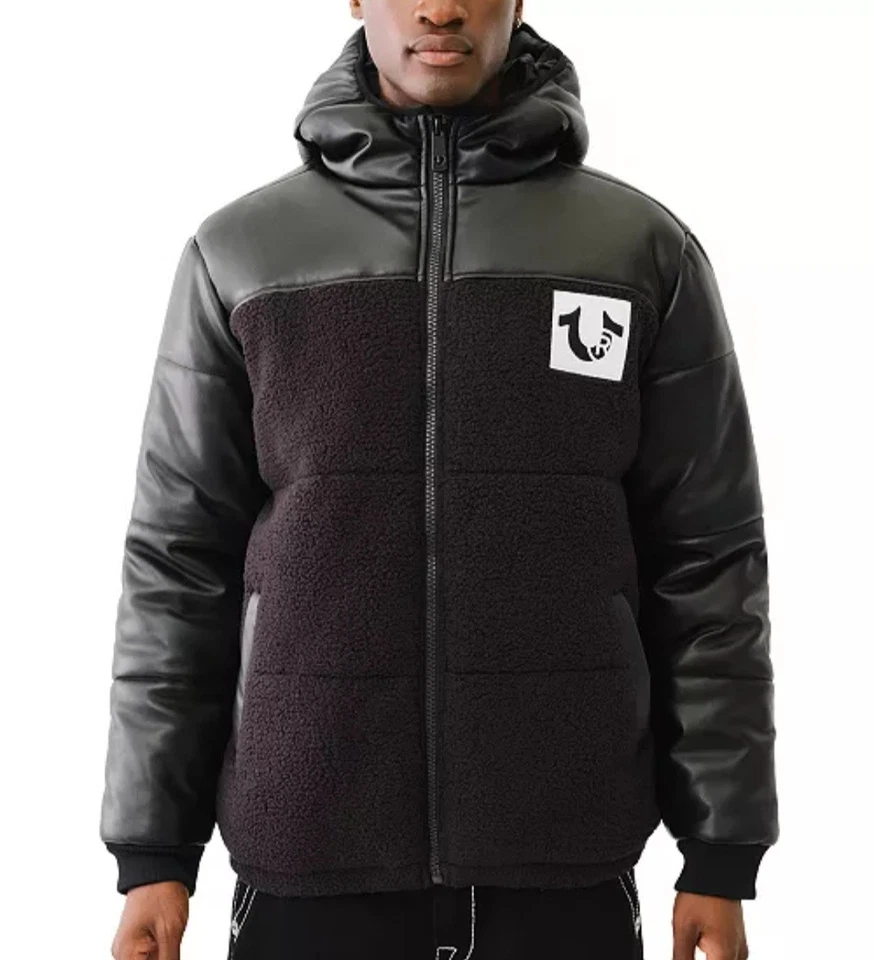Chaqueta acolchada con capucha Sherpa de cuero sintético True Religion nueva con etiquetas Foto 1 de 3