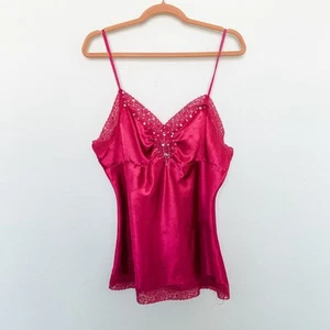 Y2K One Step Up Women's Cami Top Size L Pink Beaded Lace Coquette Fairy Glam - Picture 1 of 9