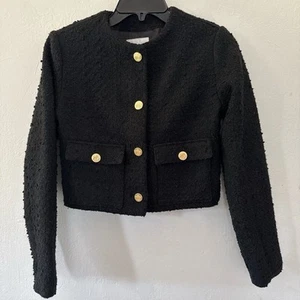 Chaqueta corta de tweed ABERCROMBIE AND FITCH para mujer XXS negra con botones delanteros - Imagen 1 de 4