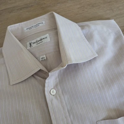 Yves Saint Laurent Chemises Vtg Mens Shirt 16.5 34-35 Cream Nude Striped  - Image 1 of 4