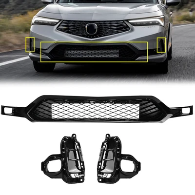 Set Front Bumper Lower Grille+Fog Light Cover Glossy For 2023-2024 Acura Integra - Image 1 of 4