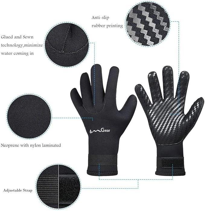 Guantes de neopreno OMGear traje de neopreno 3 mm flexible. Térmico con ajuste Correa-Nueva-Negro-XLARGE Foto 1 de 1