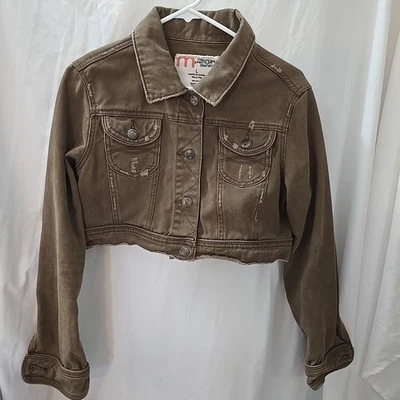 Maurices первоклассный джинсовой ткани укороченный куртка размер L коричневый искусственно состаренный необработанный край Y2K 90-х  - Изображение 1 из 4
