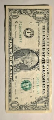 Happy Birthday Today!$1 Dollar Bill Fancy Serial With Margin Errors. 10/09/1997 - Image 1 of 2