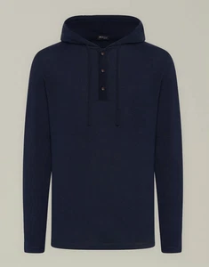 NWT KITON $1950 Hooded Cashmere and Silk Top in Dark Blue Italy Size M - Picture 1 of 3