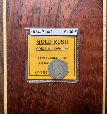 Moneda de diez centavos de plata busto con tapa 1824 4/2 ~ OVERDATE 10C tapa plana reverso 1 Foto 1 de 4