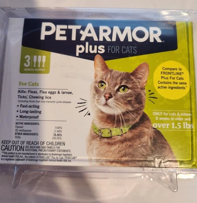 PETARMOR Plus for Cats Over 1.5 lbs, Flea & Tick Prevention for Cats 3 Dose Pk