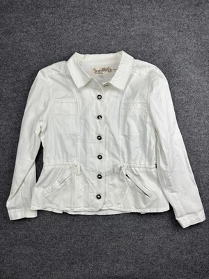 Chaqueta Aventura Mujer XL Blanca Algodón Orgánico Utilidad Botón Frontal Cordón Foto 1 de 4