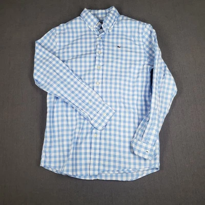 Vineyard Vines Performance Boys Sz L (16) Blue Gingham Checkered Whale Shirt - Image 1 of 4
