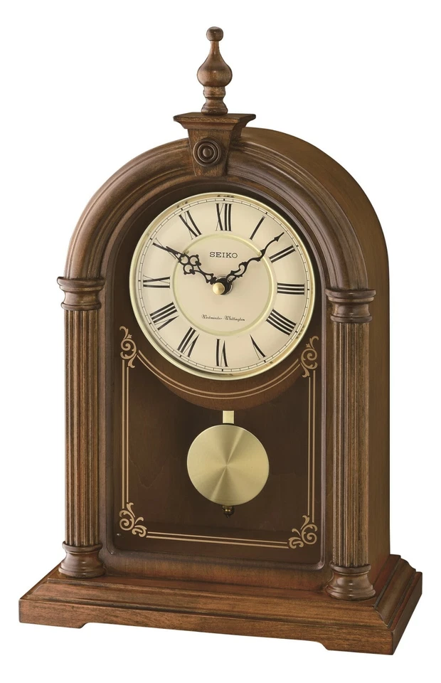 Seiko Dark Wooden Westminster Chime Quartz Mantle Clock, Pendulum QXQ036B - Image 1 of 1