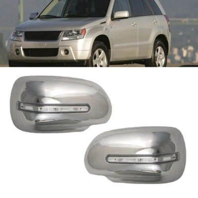 Cubiertas de espejo retrovisor de luz LED lateral cromadas para Suzuki Grand Vitara SUV 2008-2015 Foto 1 de 4