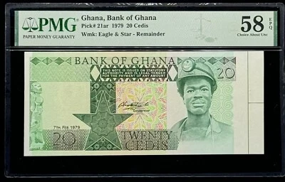 Ghana 20 Cedis 1979 Pick# 21ar PMG: 58 EPQ Choice UNC. PL2701 - Image 1 of 2