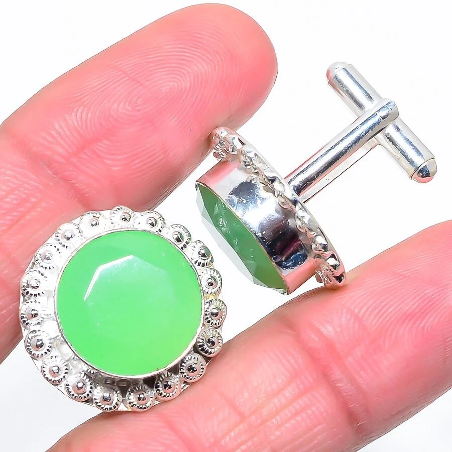 Gemelos de joyería de plata de ley 925 hechos a mano con piedras preciosas de calcedonia Aqua Foto 1 de 1