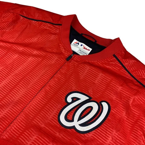 Washington Nationals Majestic MLB Authentic Warm-Up Pullover Jacket Red • 2XL Cover