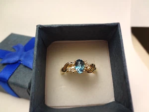 10K SOLID GOLD - DARK BLUE TOPAZ AND DIAMOND RING - 2.26 GRAMS - SIZE 6.25 - E65 - Picture 1 of 11