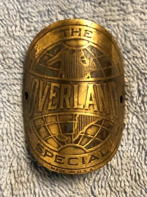 ANTIQUE 1900'S CIRCA OVERLAND SPECIAL BICYCLE ORIGINAL BRASS HEAD BADGE - Image 1 of 4
