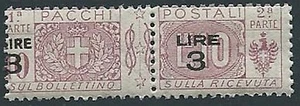 1923-25 REGNO PACCHI POSTALI 3 SU 10 LIRE VARIETà SOPRASTAMPA MNH ** - ED775-3 - Picture 1 of 1