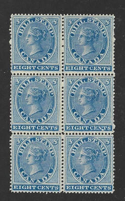 Bigjake: Canada #FB-8,  8 Cent Bill Stamp Block of 6 - MNH - Revenue - Image 1 of 2