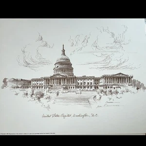Kunstlithographie 1985 original handsigniert - US Capitol 11” X 14” - Bild 1 von 2