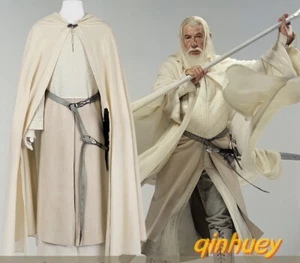 LOTR Gandalf White Costume The Lord of the Rings Wizard Outfit Cosplay Suit - Picture 1 of 25