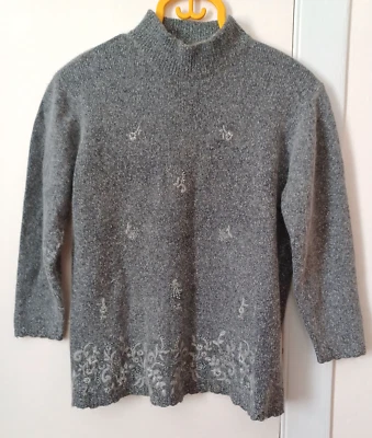 Suéter Suave Segun Años 80 Seda Nylon Angora Mezcla Lana de Cordero Cuentas Florales Talla XL Foto 1 de 4