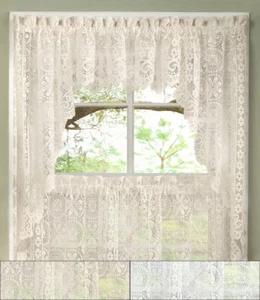 Hopewell Heavy Floral Lace Kitchen Window Curtain Swag Pair - Picture 1 of 3