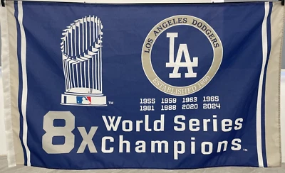 Los Angeles Dodgers Baseball 3x5 Ft 8x World Series Champions Flag CA SHIPPER - Image 1 of 2