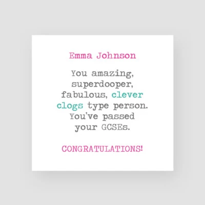Personalised Handmade Passed GCSEs Card - For Her, Congratulations, Well Done - Image 1 of 4