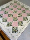 Vintage Tablecloth Checkerboard Pink Floral Cotton 51”x46” MCM