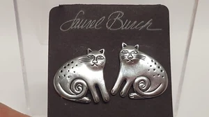 Laurel Burch Cat Clip Earrings Vtg 1990 Keshire Silver-Plated on Card 1" tall - Picture 1 of 23